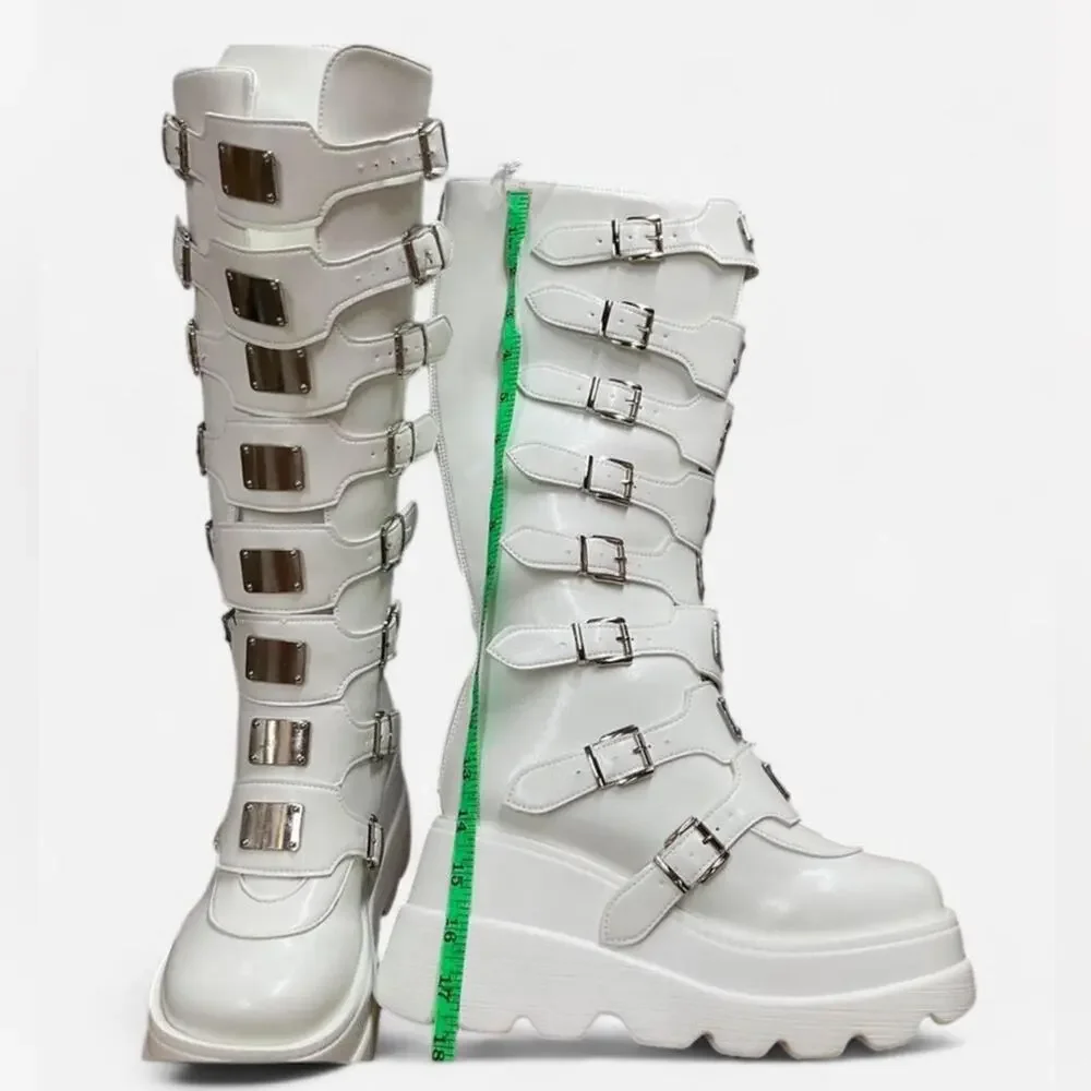 New Chunky white goth boots